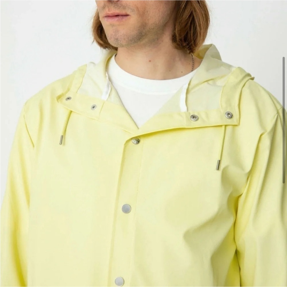 Rains Unisex Straw Yellow Waterproof Rain Jacket Button Zip Closure - Picture 5 of 11